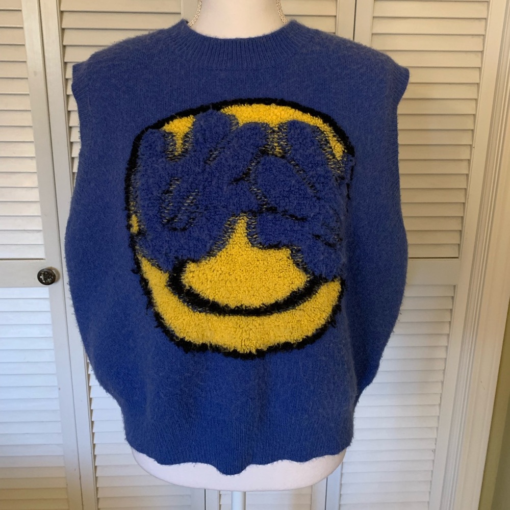 Cider Blue and Yellow Emoji Wool and Alpaca Blend Knit Sweater Vest